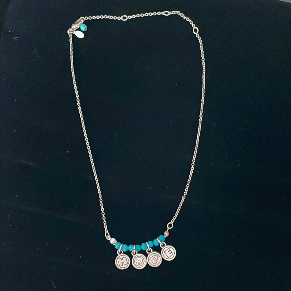Premier Designs Silver Necklace with Turquoise Beads and Hope Charms